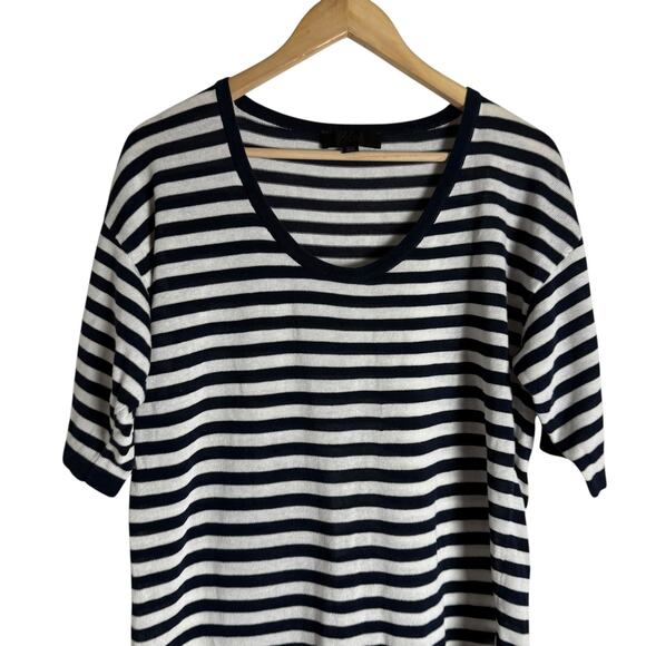 Zara French Striped Scoop Neck Short Sleeve Oversized Linen Blend Tee Size Small - Picture 3 of 7